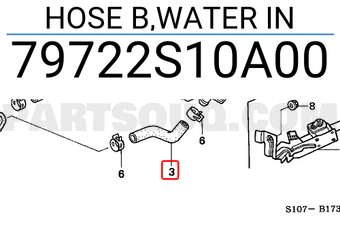 Honda 79722S10A00 HOSE B,WATER IN