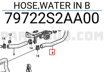 Honda 79722S2AA00 HOSE,WATER IN B