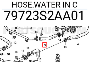 Honda 79723S2AA01 HOSE,WATER IN C