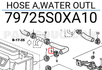 Honda 79725S0XA10 HOSE A,WATER OUTL