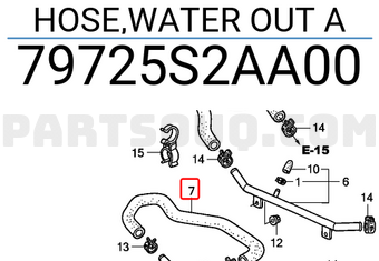 Honda 79725S2AA00 HOSE,WATER OUT A