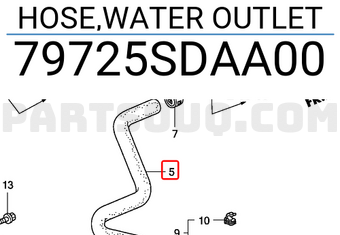 Honda 79725SDAA00 HOSE,WATER OUTLET