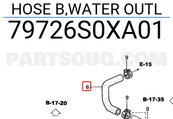 Honda 79726S0XA01 HOSE B,WATER OUTL