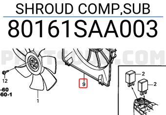 Honda 80161SAA003 SHROUD COMP,SUB