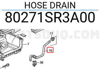 Honda 80271SR3A00 HOSE DRAIN