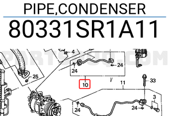 Honda 80331SR1A11 PIPE,CONDENSER