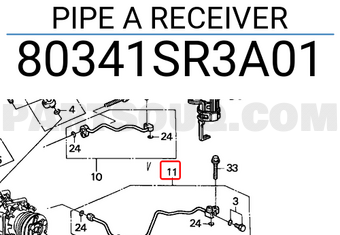 Honda 80341SR3A01 PIPE A RECEIVER