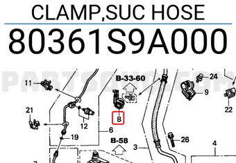 Honda 80361S9A000 CLAMP,SUC HOSE