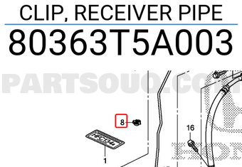 Honda 80363T5A003 CLIP, RECEIVER PIPE