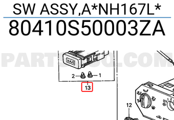 Honda 80410S50003ZA SW ASSY,A*NH167L*
