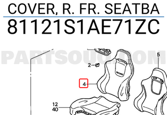 Honda 81121S1AE71ZC COVER, R. FR. SEATBA