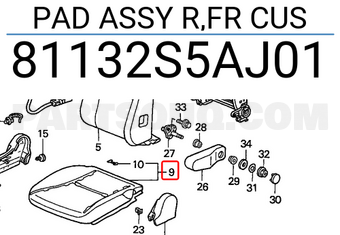 Honda 81132S5AJ01 PAD ASSY R,FR CUS