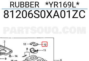 Honda 81206S0XA01ZC RUBBER *YR169L*