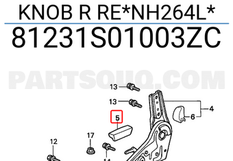 Honda 81231S01003ZC KNOB R RE*NH264L*