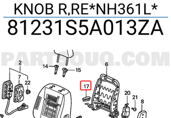 Honda 81231S5A013ZA KNOB R,RE*NH361L*