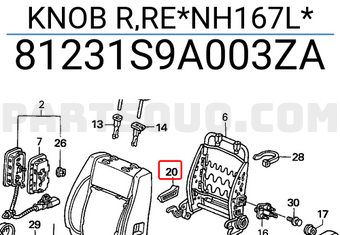 Honda 81231S9A003ZA KNOB R,RE*NH167L*