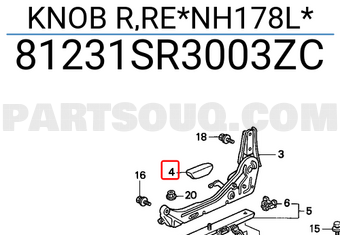 Honda 81231SR3003ZC KNOB R,RE*NH178L*