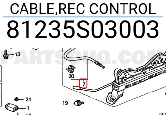 Honda 81235S03003 CABLE,REC CONTROL
