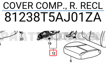 Honda 81238T5AJ01ZA COVER COMP., R. RECL