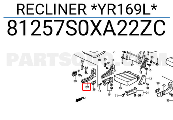 Honda 81257S0XA22ZC RECLINER *YR169L*