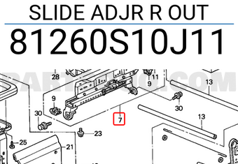 Honda 81260S10J11 SLIDE ADJR R OUT