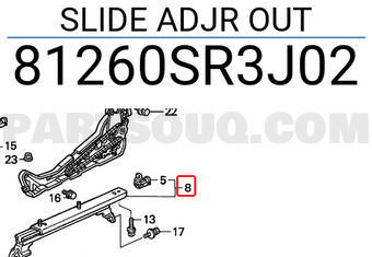 Honda 81260SR3J02 SLIDE ADJR OUT