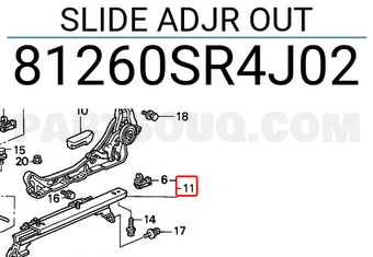 Honda 81260SR4J02 SLIDE ADJR OUT