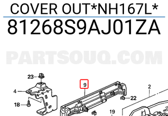 Honda 81268S9AJ01ZA COVER OUT*NH167L*