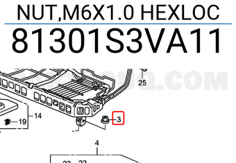 Honda 81301S3VA11 NUT,M6X1.0 HEXLOC