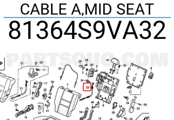Honda 81364S9VA32 CABLE A,MID SEAT