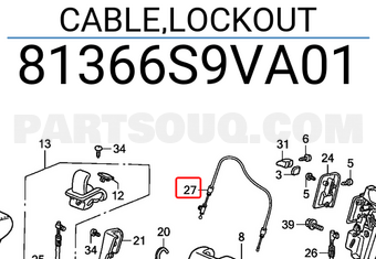 Honda 81366S9VA01 CABLE,LOCKOUT