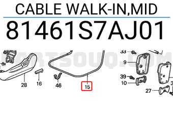Honda 81461S7AJ01 CABLE WALK-IN,MID