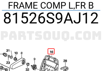 Honda 81526S9AJ12 FRAME COMP L,FR B