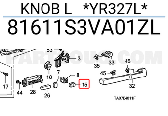 Honda 81611S3VA01ZL KNOB L *YR327L*