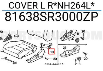 Honda 81638SR3000ZP COVER L R*NH264L*