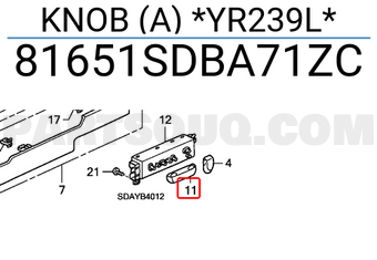 Honda 81651SDBA71ZC KNOB (A) *YR239L*