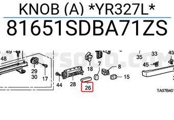Honda 81651SDBA71ZS KNOB (A) *YR327L*