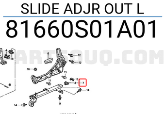 Honda 81660S01A01 SLIDE ADJR OUT L