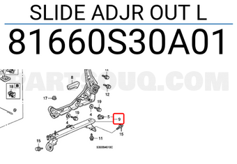 Honda 81660S30A01 SLIDE ADJR OUT L