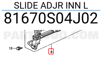 Honda 81670S04J02 SLIDE ADJR INN L