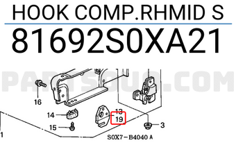 Honda 81692S0XA21 HOOK COMP.RHMID S