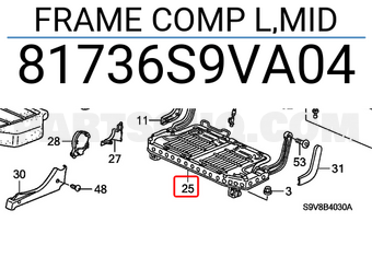 Honda 81736S9VA04 FRAME COMP L,MID
