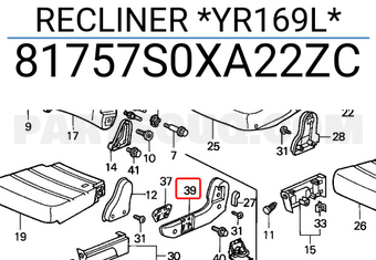 Honda 81757S0XA22ZC RECLINER *YR169L*