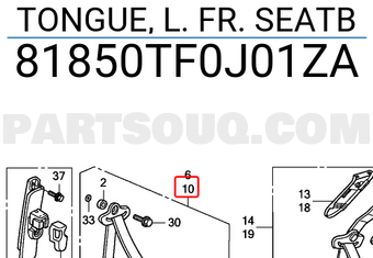 Honda 81850TF0J01ZA TONGUE, L. FR. SEATB