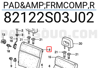 Honda 82122S03J02 PAD&FRMCOMP,R