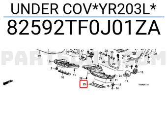 Honda 82592TF0J01ZA UNDER COV*YR203L*