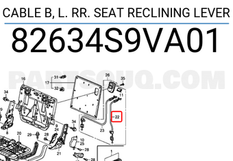 Honda 82634S9VA01 CABLE B, L. RR. SEAT RECLINING LEVER