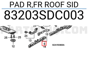 Honda 83203SDC003 PAD R,FR ROOF SID