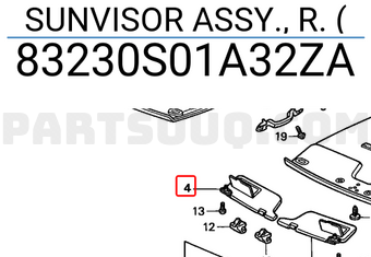 Honda 83230S01A32ZA SUNVISOR ASSY., R. (