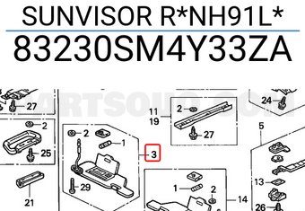 Honda 83230SM4Y33ZA SUNVISOR R*NH91L*